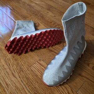 Christian Louboutin Silver and Red Sock Sneakers